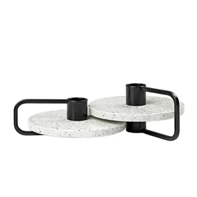 Afbeelding van Kaarshouder Blomus Castea Wit Zwart (Set van 2)