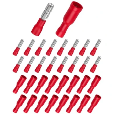 Afbeelding van Bolatus kabelschoenen, 100 stuks, 0,5 1,5 mm² ronde stekkers, rood en steekhulzen, rood, krimpverbinder, geïsoleerde connectoren voor auto