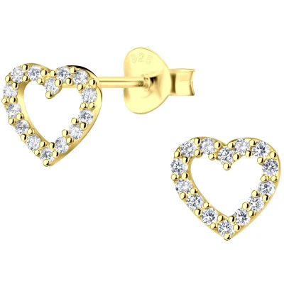 Afbeelding van JoyS Zilveren hartje oorbellen 8 x 7 mm zirkonia 14k goudplating