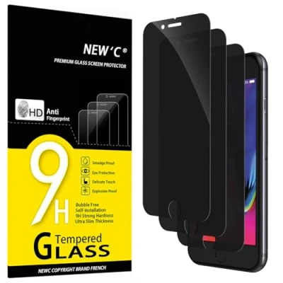 Afbeelding van NEW&#039;C 3 Stuks, Privacy Screenprotector voor iPhone 8, 7, verbeterde 28 graden smalle privacyhoek, ultraduurzame 9H hardheid, bubbelvrij