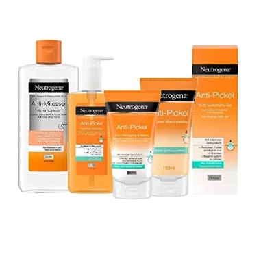 Afbeelding van Neutrogena anti puistjes gezichtsverzorgingsset met 2 in 1 reiniging en masker 150 ml, dagelijkse wasgel 200 SOS onmiddellijke hulp 15 peeling ml &amp; mee eters gezichtswater