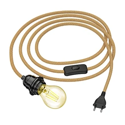 Afbeelding van ledscom.de Hennep kabel LEKA met stekker, schakelaar en E27 fitting, incl. lamp 471lm goud vintage extra warm wit