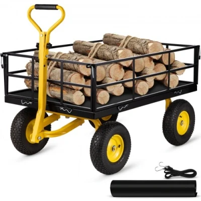 Afbeelding van VEVOR Bolderkar, 544 kg, belastbaar tuinwagen, 112 x 75 27,8 cm, transportwagen, stalen frame, rubberen wielen, gereedschapswagen, 82 handgreep, handwagen, 2 m touw, ideaal voor