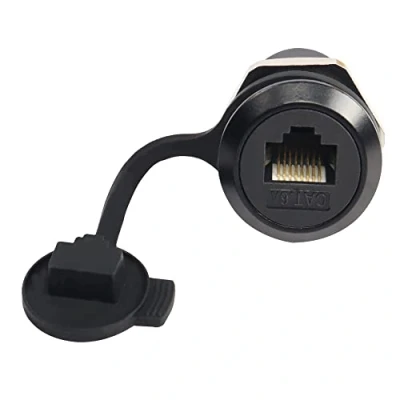 Afbeelding van QIANRENON RJ45 Afgeschermde Panel Mount Adapter, Cat6A 8P8C Vrouwelijk naar Schroefdraad Bevestiging Connector Netwerkaansluiting, Met waterdichte en stofdichte cover