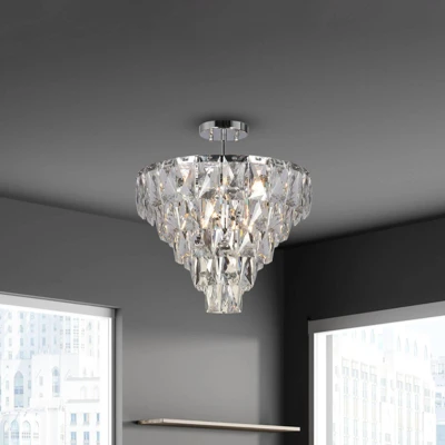 Afbeelding van Eko Light Plafondlamp Chelsea metaal chroomkleurige glazen kristallen Ø 50 cm