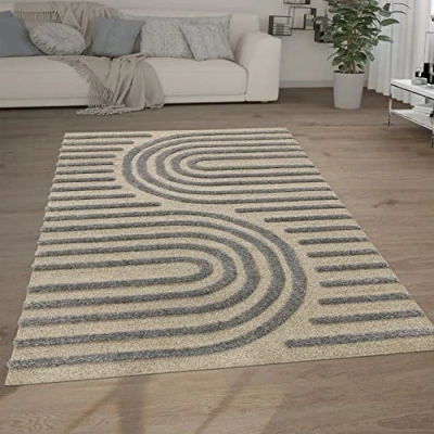 Afbeelding van Hoogpolig Vloerkleed Woonkamer Shaggy 3D Look Ethno Boho Vintage Zacht, Maat:160x220 cm, Kleur:Grijs 4