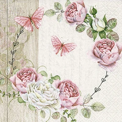 Afbeelding van 20 Servietten Schmetterlinge und Rosen pink Blumen Butterflys Sommer
