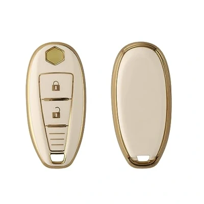 Afbeelding van kwmobile autosleutel hoesje geschikt voor Suzuki Sport 2 knops Keyless Go hoes TPU behuizing Beschermende auto sleutel case Sleuteletui in wit / goud