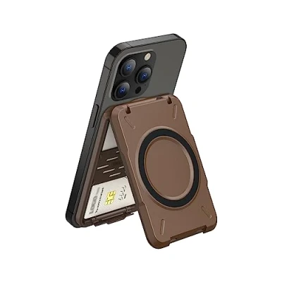 Afbeelding van PROfezzion 2 in 1 Mag Safe Wallet Kickstand, magnetische kaarthouder geschikt voor 4 kaarten, RFID blokkering met slanke en harde schaal iPhone 14 13 12 &amp; veilig, niet