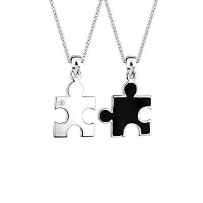 Afbeelding van Elli Dames Halsketting unisex puzzelstukjes hanger partner halskettingen met zirkonia kristallen in 925 sterling zilver