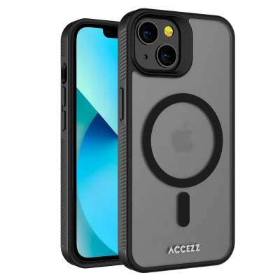 Afbeelding van Apple iPhone 13 MagSafe Hoesje Kunststof Accezz Backcover/Hardcase Zwart Telefoonhoesje Shockproof/Valbescherming