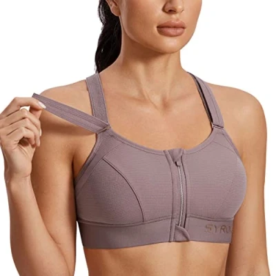 Afbeelding van SYROKAN Sport BH Vrouwen Sterke Ondersteuning wired BH&#039;s Voorsluiting Gewatteerd Non Goede Bonen Bruin 70E