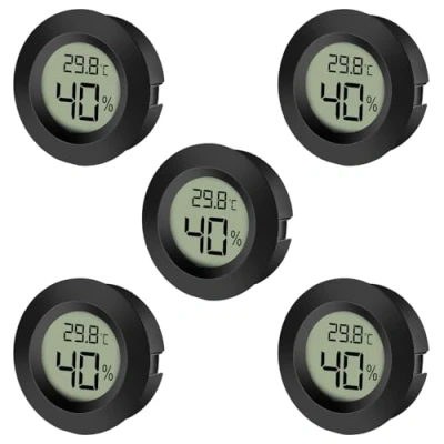 Afbeelding van EEEKit Digitale Hygrometer Thermometer LCD, Set van 5 Luchtvochtigheid en Temperatuurmeters voor Binnenkas, Zwart Rond