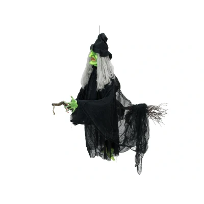 Afbeelding van Europalms Halloween heks, Vliegend op bezem met licht en geluidseffect, 140cm decoratie versiering accessoires feesten