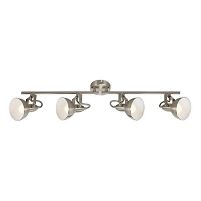 Afbeelding van Briloner Leuchten plafondlamp, spotlamp 4 spots, spots draai en zwenkbaar, retro/vintage, x E14, 40 Watt, metaal, satijnwit, 790x190mm (LxH)