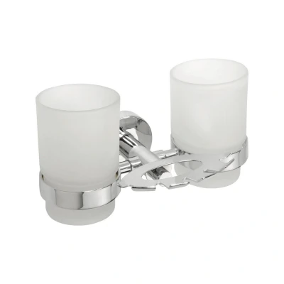 Afbeelding van Dubbele Bekerhouder Sapho X Round Hangend met Zeephouder Chroom / Melkglas