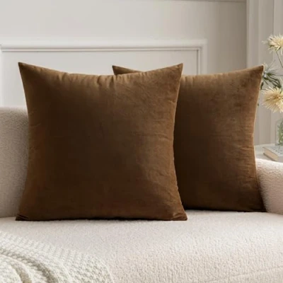 Afbeelding van MIULEE Fluweelzachte, decoratieve kussenhoes van microvezel, effen, voor bank of slaapkamer, met onzichtbare rits, vierkant, gevoerd, 40 x cm, 2 stuks, chocoladebruin (Chocolate)