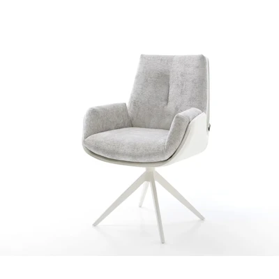 Afbeelding van DELIFE Draaistoel Clea Flex materiaalmix echt leer wit zilver grijs kruisframe breed 360 draaibaar rocker functie