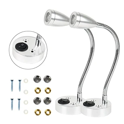 Afbeelding van URCheers Led leeslamp, 12 V, 2 stuks, instelbare schakelaar, warm licht, leeswandlamp, slanglengte 150 mm, voor camper, caravan, bestelwagen, boot, 6000 K