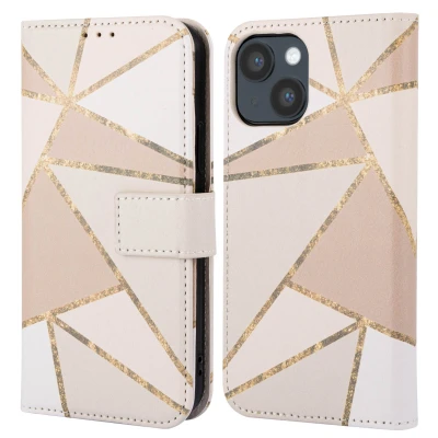Afbeelding van Apple iPhone 14 Hoesje Kunstleder imoshion Bookcase Beige Graphic Telefoonhoesje
