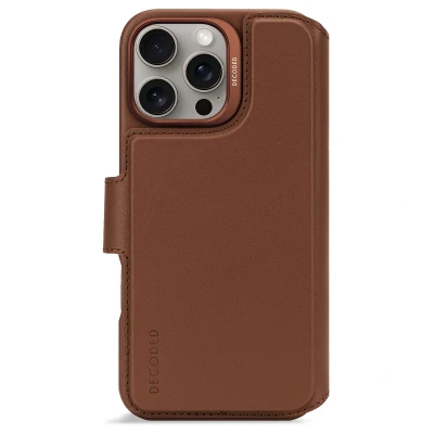 Afbeelding van Apple iPhone 16 Pro Max MagSafe Hoesje Echt leder Decoded Bookcase/2 in 1 Case Bruin Telefoonhoesje