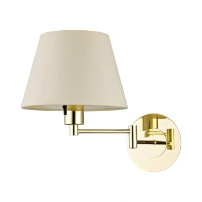 Afbeelding van Lindby Wandlamp 1licht metaal, stof H: 30 cm E27 gepolijst messing, crème