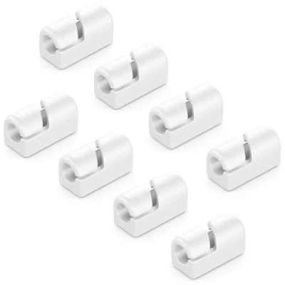 Afbeelding van deleyCON 8 Stuks Kabelhouders Zelfklevende Kabelklemmen Kabelmanagement Kabelclips Kabelgeleider Kabelorganizer Kabelhouder Kabelbevestiging Huishouden Kantoor Bureau Plint Siliconen Wit
