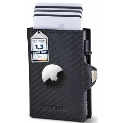Afbeelding van SF SCOFIELD Duality AirTag Wallet met muntvak, portemonnee voor 8 9 kaarten, heren RFID bescherming, slim wallet, kaartenetui Air Tag vak, portemonnee, Carbon mat zwart,