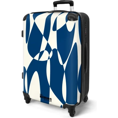 Afbeelding van NoBoringSuitcases.com® Koffer groot Rolkoffer lichtgewicht Blauw met witte abstracte vormen Reiskoffer 4 wielen Grote trolley XL 20 kg bagage