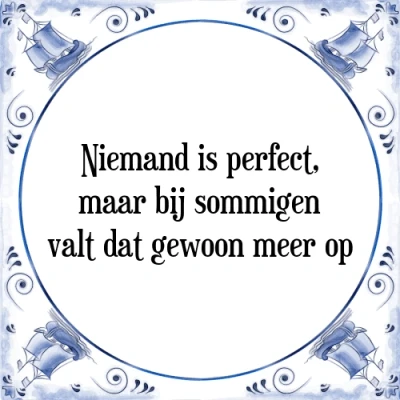 Afbeelding van Niemand is perfect, maar bij sommigen valt dat g Tegeltje + Spreuk