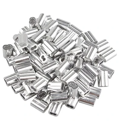 Afbeelding van Futheda 100 stks Aluminium Krimpende Loop Mouw Clips met Dubbele Aangslijn/Gaten voor 1.5mm Kabel Draad Touw Zilver Tone