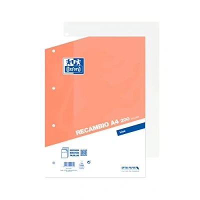 Afbeelding van Oxford Glad blad A4 geperforeerd, reservemap, 200 witte vellen, 4 boren