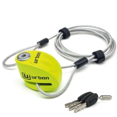 Afbeelding van Urban UR906 x 5L Hangslot voor motorfiets, schijfalarm en veiligheidskabel, 2 m, 120 dB, aan/uit, verwisselbare module, waterdicht, diefstalbeveiliging, remklauw, universele remschijf,