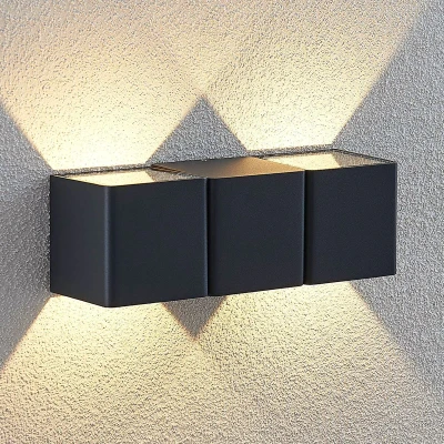 Afbeelding van Lindby LED wandlamp buiten 2 lichts aluminium, glas H: 7.5 cm donkergrijs Inclusief lichtbronnen