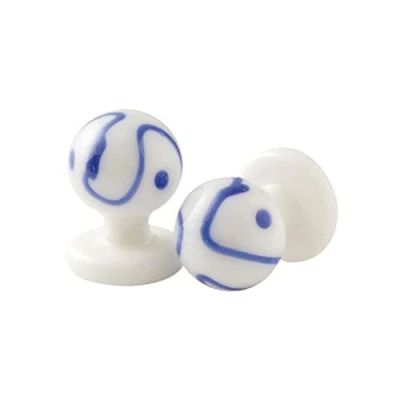 Afbeelding van Exner Glazen bolknopen/kogelknoppen, kleur wit/blauw in verpakkingseenheid van 12 stuks