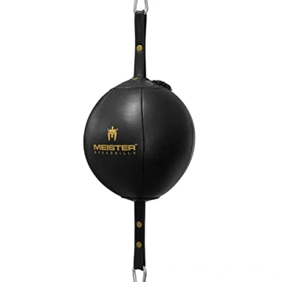 Afbeelding van Meister SpeedKills Double End Leather Speed Bag w/Bungees &amp; Lichtgewicht Latex Blaas Zwart Large (9&quot;)