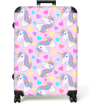 Afbeelding van NoBoringSuitcases.com® Koffer groot Reiskoffer lichtgewicht Eenhoorn Meisje Patroon Hartje Rolkoffer met 4 wielen Grote trolley XL 98 liter bagage