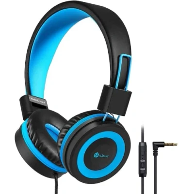 Afbeelding van Hoofdtelefoon voor Kinderen, iClever Volume Limited, Stereo Geluid, Opvouwbaar, Onverwarde Draden, 3,5 mm Aansluiting School/Reizen (blauw zwart)