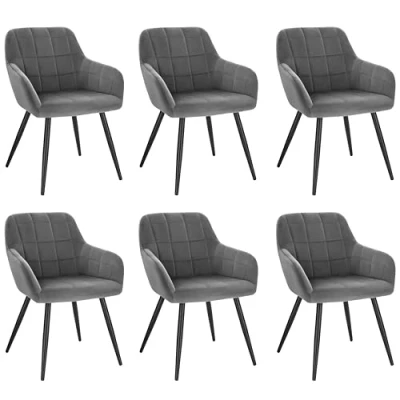 Afbeelding van WOLTU BH93dgr 6 eetkamerstoelen Set van fauteuils fluweel en metaal, donkergrijs
