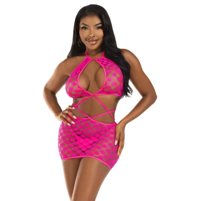 Afbeelding van Keyhole halter net mini dress