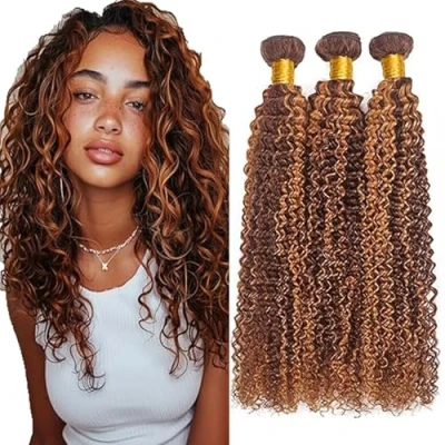 Afbeelding van Tuheers 32 Bundles Curly Wave Human Hair Brown Weft P430 Highlight 100% Real 100g/PC 300g Total Braziliaans haar Inches