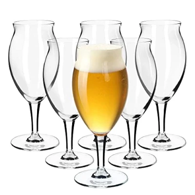 Afbeelding van KADAX bierglazen, bierglazen van glas, biertulpen, tarweglazen voor donker en licht bier, ambachtelijke bierpul, pilsner bierglas, bierbeker (410 ml, 6 stuks, transparant)