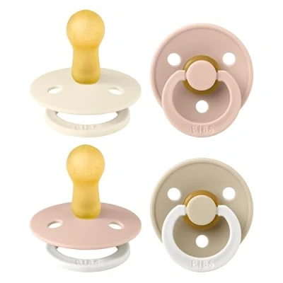 Afbeelding van BIBS Colour speen verpakking 4 stuks, BPA vrije fopspeen, Ronde speen. Natuurlijk rubberlatex, Gemaakt in Denemarken. Maat 2 (Verpakking stuks), Blush Glow Mix