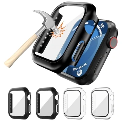 Afbeelding van 4 stuks harde hoes met gehard glas schermbeschermer voor Apple Watch, compatibel SE2 SE Series 6 5 44 mm ultradunne volledige bescherming