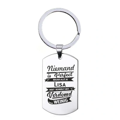 Afbeelding van Niemand Is Perfect Lisa RVS Sleutelhanger