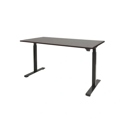 Afbeelding van Dextro basic zit/sta 160x80cm, electrisch hoogte verstelbare werkplek, T poot frame. Frame kleur zwart (RAL9005) en blad Logan eiken.