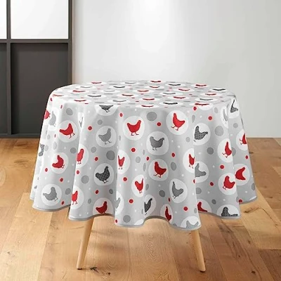 Afbeelding van douceur d&#039;intérieur, Rond tafelkleed (diameter 180 cm) Suzette grijs, bedrukt polyester