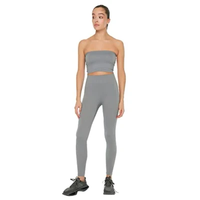 Afbeelding van Trendyol Vrouwen Lang Hoge taille Mager Grijze naadloze/naadloze geribbelde sportlegging over de volledige lengte TWOAW20TA0071.