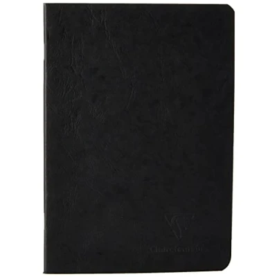 Afbeelding van Clairefontaine 733101C Age Bag collectie Zwart Gehecht Notitieboek A5 14,8x21 cm 96 Pagina&#039;s met Blanco Wit Papier 90 g Gelamineerde Cover Lederachtige Textuur