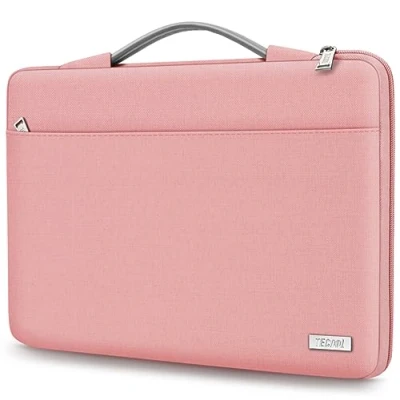Afbeelding van TECOOL Laptop Hoes Sleeve Draagtas voor MacBook Air/Pro 13,3 Inch, 13,5 Surface 2/3, Huawei MateBook D 14, ASUS Zenbook/Vivobook 14 Cover met Intrekbare Handgreep,Roze